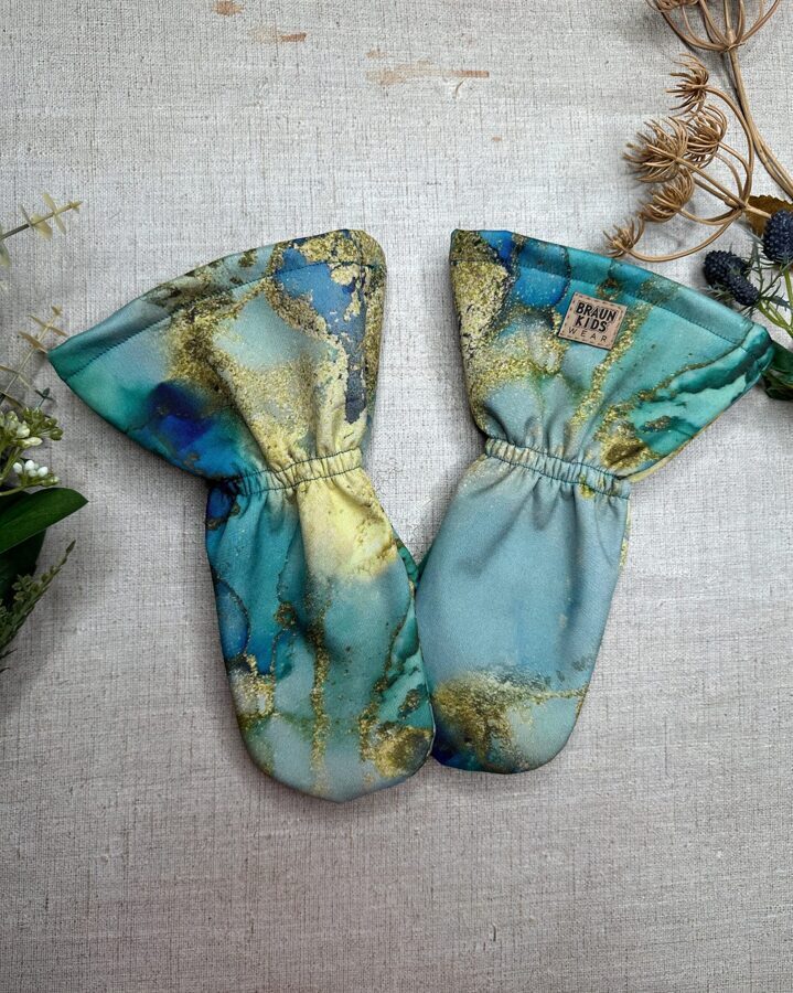 Starpsezonas softshell cimdi - zili tirkīza marmors