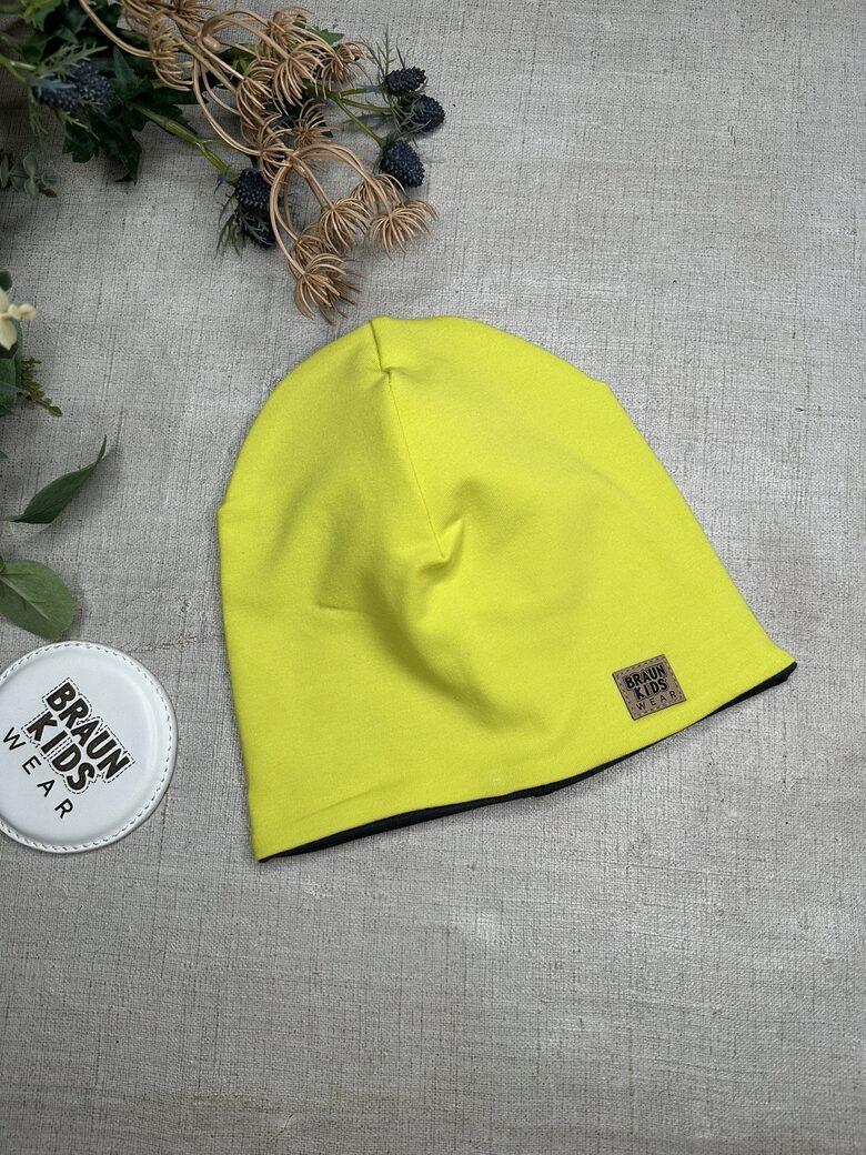 Starpsezonas pagarināta beanie cepure neona dzltenzaļa 46-48.izm
