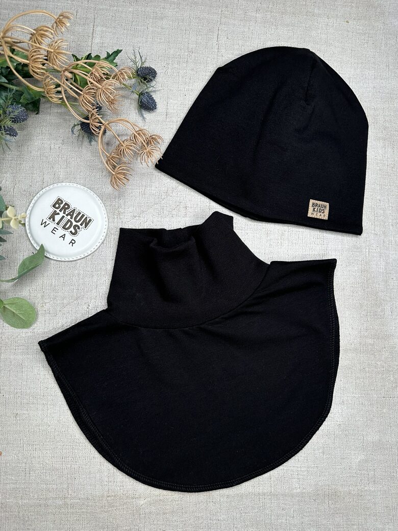 Starpsezonas beanie cepure + apkakles šalle - Melns 50-52.izm