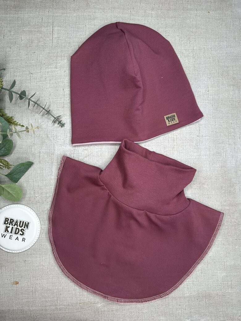 Starpsezonas beanie cepure + apkakles šalle -  Tumši veci rozā 52-54.izm