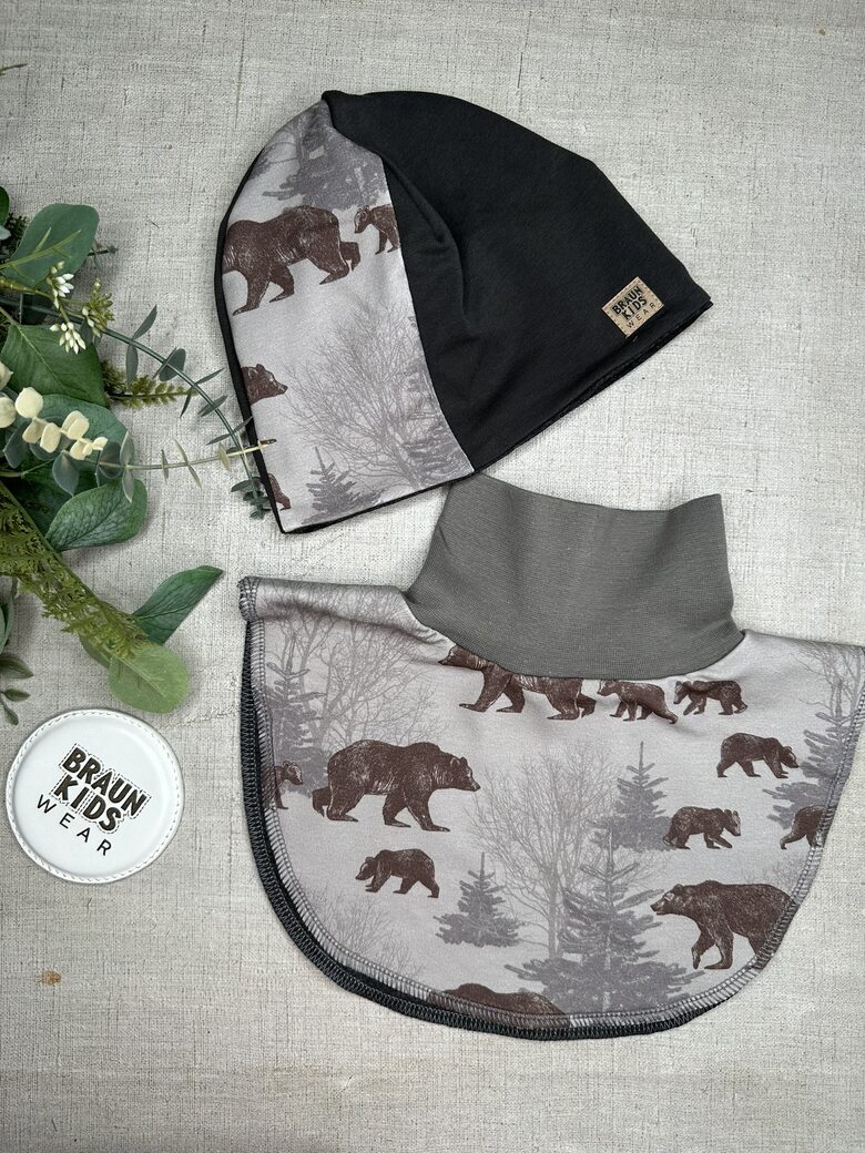 Starpsezonas beanie cepure + apkakles šalle - tumši pelēks un lāči 50-52.izm