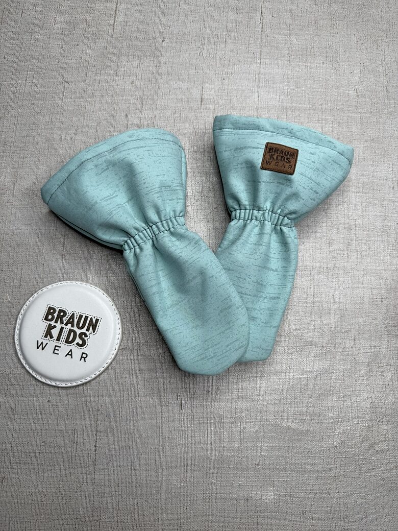 Ready to ship Mid-season Softshell Mittens - Mint with reflective stripes