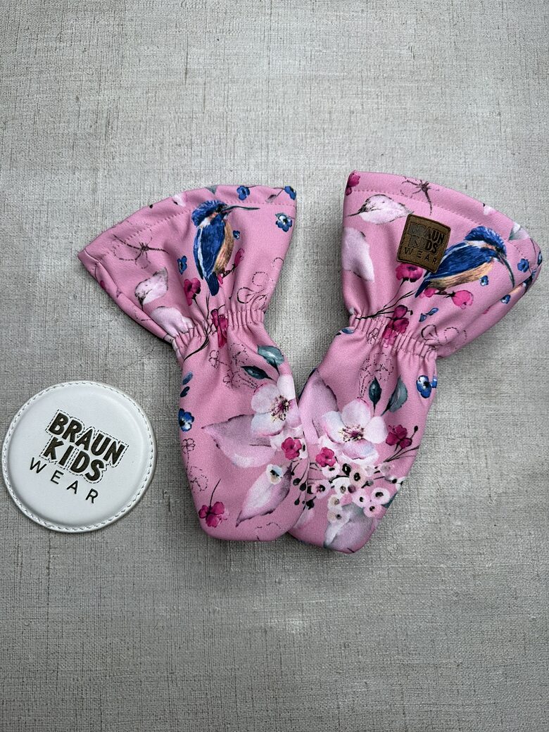 Ready-to-Ship Spring Autumn Softshell Mittens - Colibri on pink