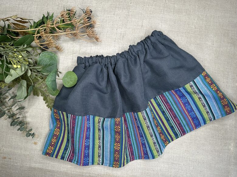 Tautiska stila svārki - dūmakaini zils lins + tautiska maliņa 