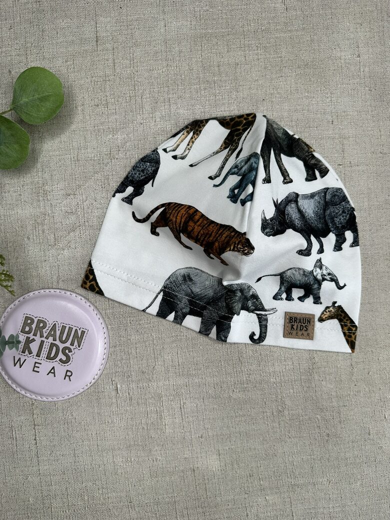 Plānais beanie (kokvilnas trikotāža vienā kārtā) - Āfrikas dzīvnieki 48.izm
