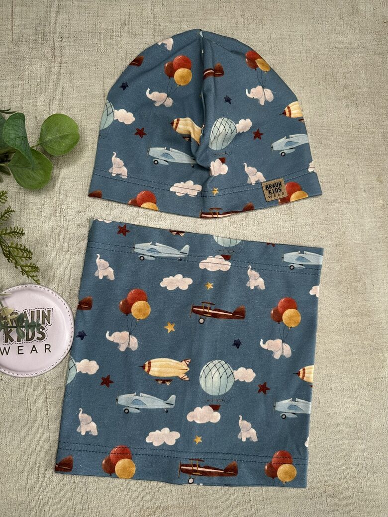 Plānais beanie cepure + tuneļšalle - rozīgie ziedi 50-52.izm