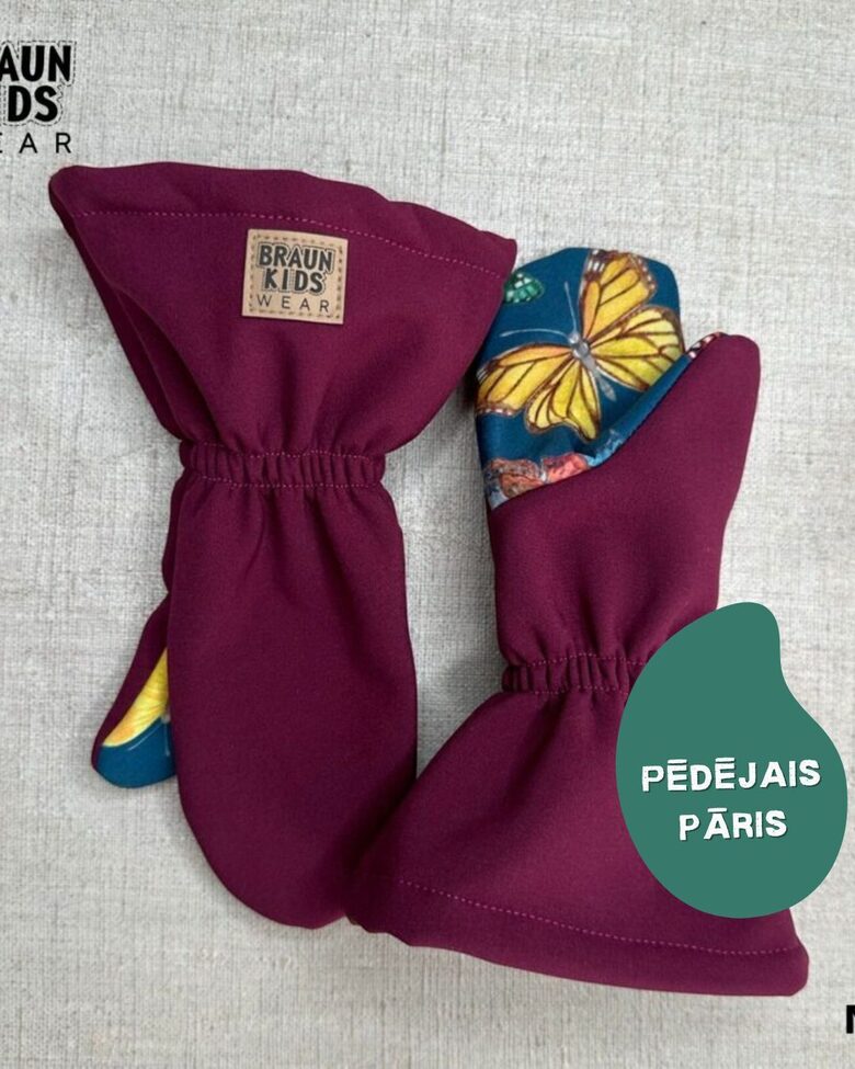 Starpsezonas softshell cimdi - vīna sarkani ar taureņiem Nr. 57 