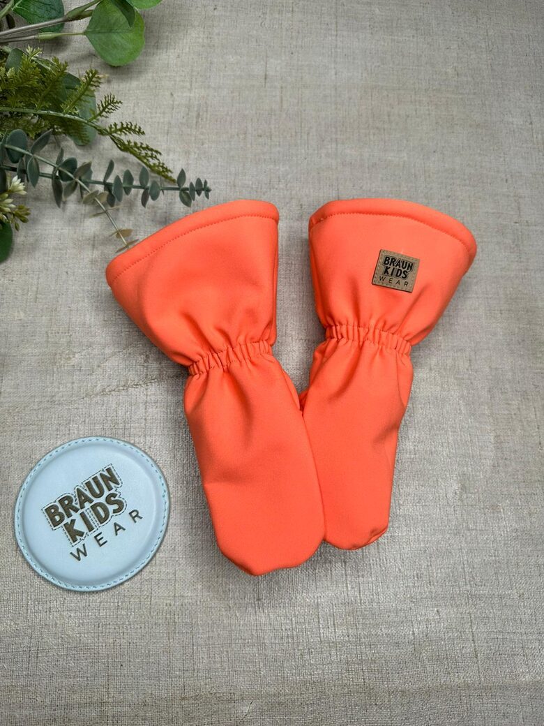 Ziemas softshell cimdi bērniem ar flīsa oderi  -  Neona persiks 