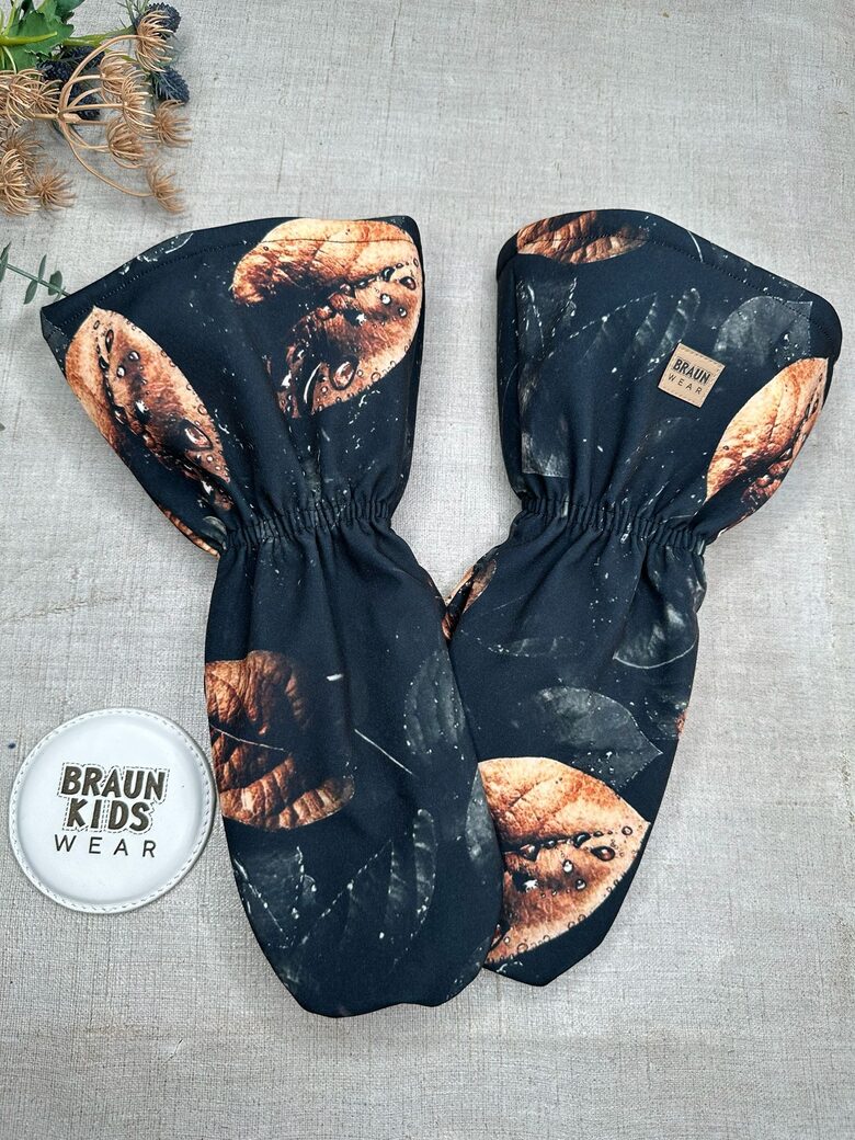 Sieviešu softshell ziemas cimdi ar flīsa oderi – Zelta lapiņas uz melna