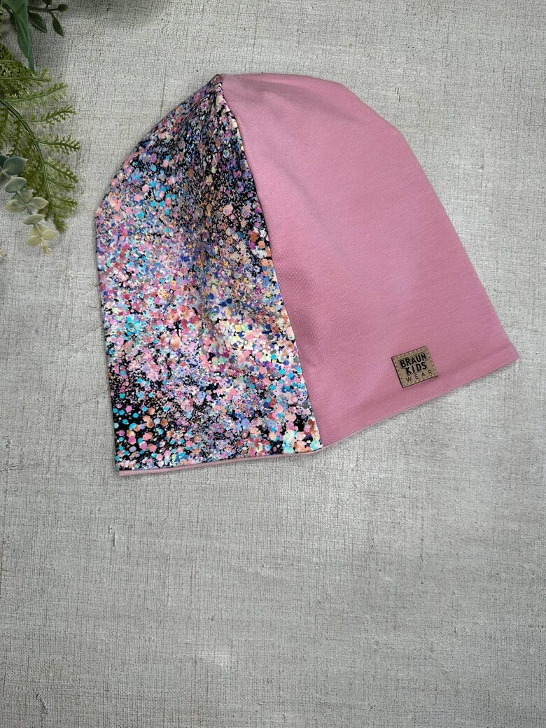 Starpsezonas beanie cepure -  Veci rozā ar raibu 54-56.izm