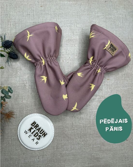 Starpsezonas softshell cimdi - dzelteni putniņi uz pūderrozā