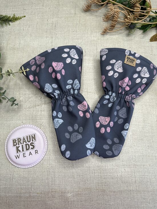 Ready-to-Ship Spring Autumn Softshell Mittens - Pink Paws