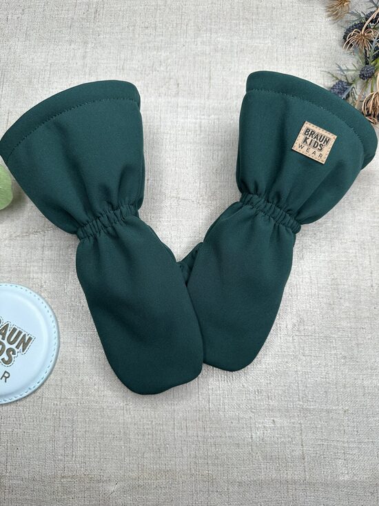 Ready-to-Ship Autumn and Spring Softshell Mittens - Dark Green