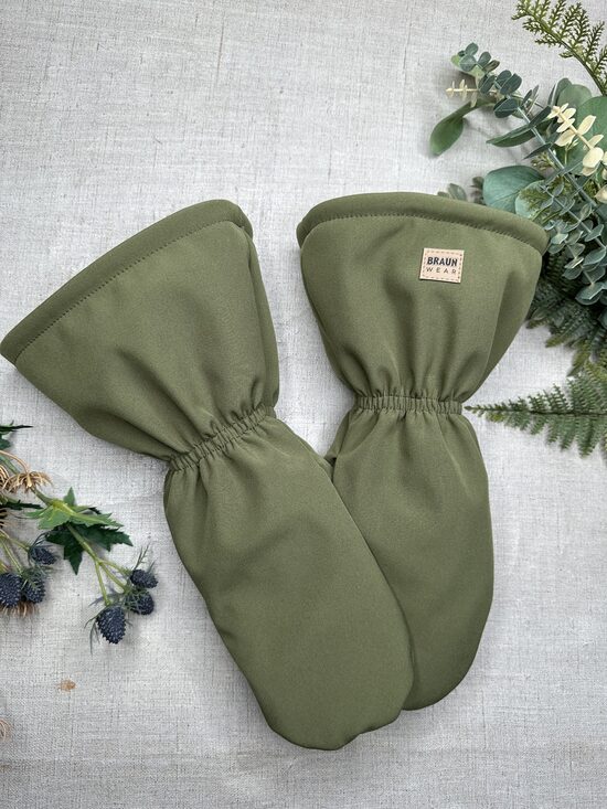 Ready-to-Ship Spring Autumn Softshell Mittens - Khaki
