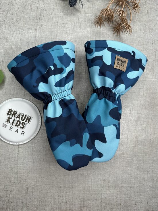 Ready-to-Ship Spring Autumn Softshell Mittens - Blue Camouflage