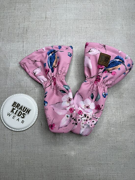 Ready-to-Ship Spring Autumn Softshell Mittens - Colibri on pink