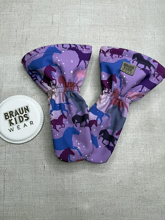Ready-to-Ship Spring Autumn Softshell Mittens - Purple horses