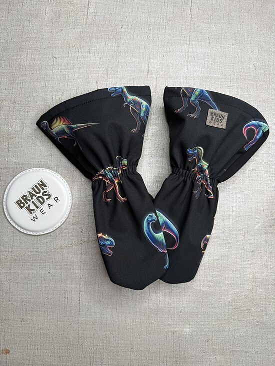 Ready-to-Ship Spring Autumn Softshell Mittens - Neon dino