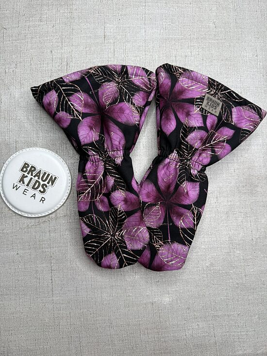 Ready-to-Ship Spring Autumn Softshell Mittens - Purple leaves