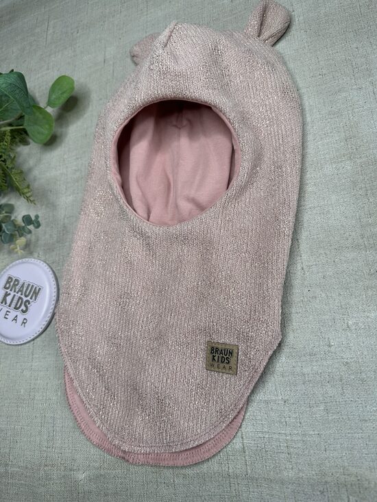 Starpsezonas ķivercepure ar austiņām - Veci rozā ar zelta spīdumiņiem ar veci rozā oderi