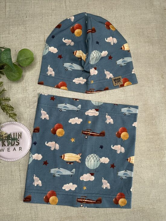 Plānais beanie cepure + tuneļšalle - rozīgie ziedi 50-52.izm