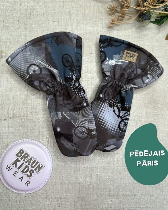 Starpsezonas softshell cimdi  - pelēka BMX tematika ar melnu Nr.203 