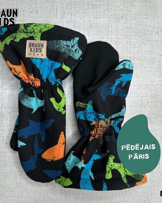 Starpsezonas softshell cimdi -  krāsāinas haizivis ar melnu plaukstiņu 