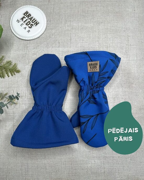 Starpsezonas softshell cimdi - melnas lapiņas ar kobalta zilu 