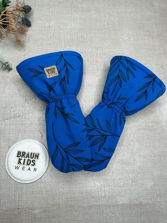 Ziemas softshell cimdi ar flīsa oderi - kobalta zili ar lapām