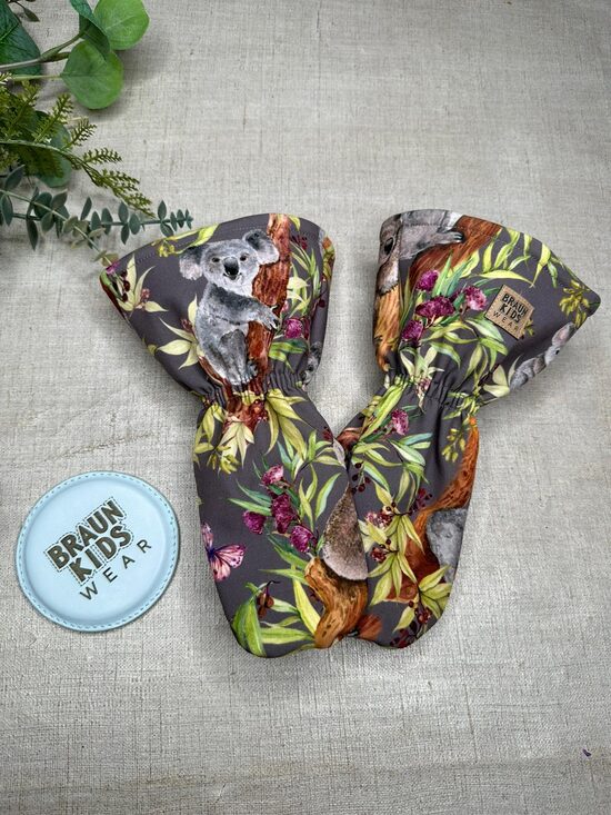 Ziemas softshell cimdi bērniem ar flīsa oderi -  Koalas uz pelēka