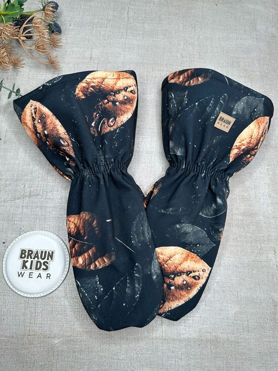 Sieviešu softshell ziemas cimdi ar flīsa oderi – Zelta lapiņas uz melna