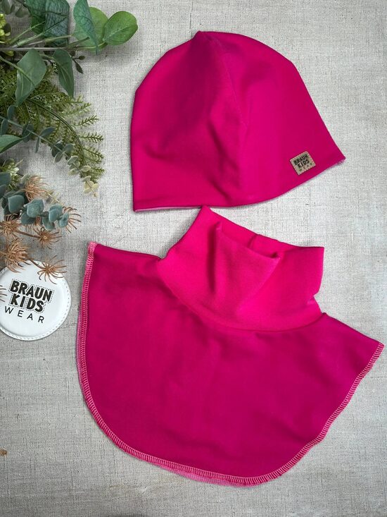 Starpsezonas beanie cepure + apkakles šalle Fuksiju rozā 50-52.izm