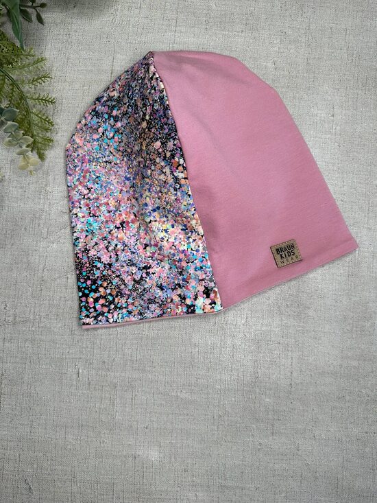Starpsezonas beanie cepure -  Veci rozā ar raibu 54-56.izm