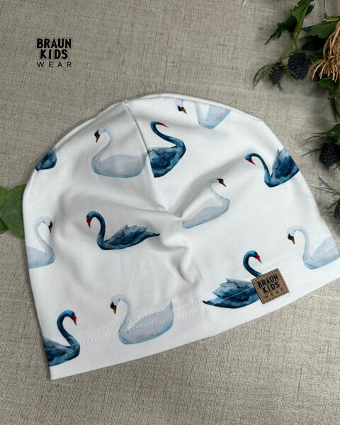 Plānais beanie (kokvilnas trikotāža vienā kārtā) - gulbji 52.izm