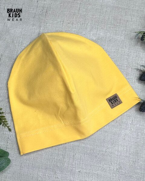 Plānais beanie (kokvilnas trikotāža vienā kārtā) - dzeltena 52izm