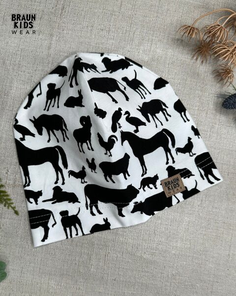 Plānais beanie (kokvilnas trikotāža vienā kārtā) - lauku dzīvnieki 48.izm
