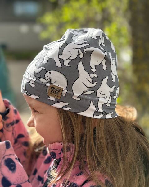 Plānais beanie (kokvilnas trikotāža vienā kārtā) - baltie lāči 48izm