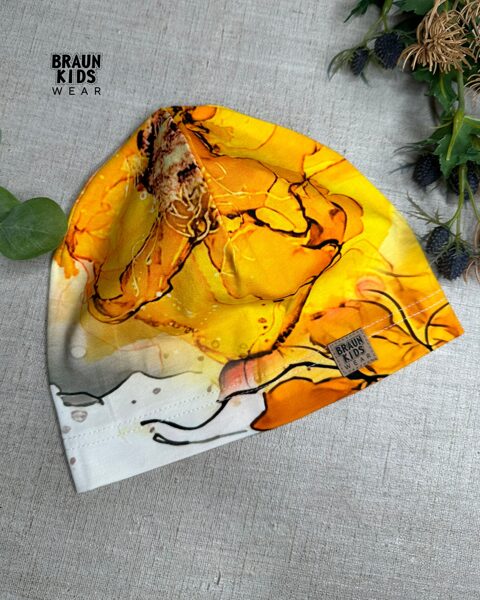 Plānais beanie (kokvilnas trikotāža vienā kārtā) - dzeltenais akvarelis 52.izm