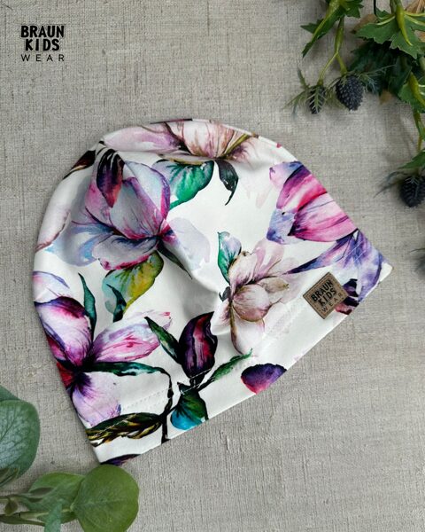 Plānais beanie (kokvilnas trikotāža vienā kārtā) - ziedi 48izm