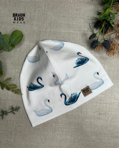 Plānais beanie (kokvilnas trikotāža vienā kārtā) - gulbji 50.izm