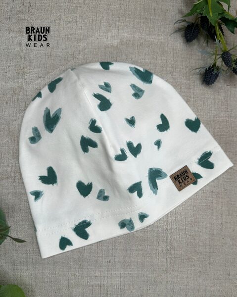 Plānais beanie (kokvilnas trikotāža vienā kārtā) - zaļganās sirsniņas 52izm