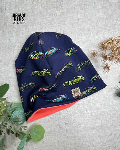 Starpsezonas beanie cepure auto ar oranžīgu oderi 52-54.izm