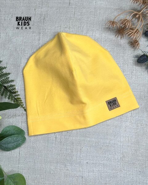 Plānais beanie (kokvilnas trikotāža vienā kārtā) - dzeltena 48izm
