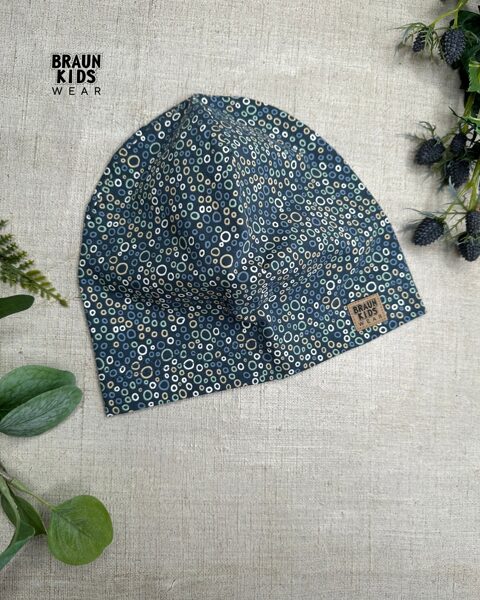 Plānais beanie (kokvilnas trikotāža vienā kārtā) - punktiņi uz džinsa zila 50izm