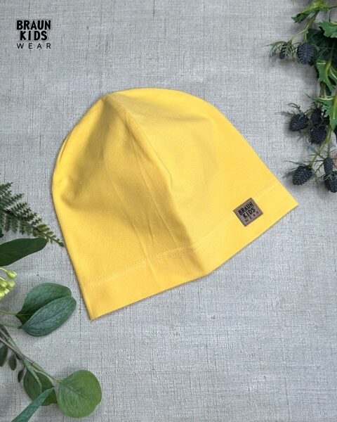 Plānais beanie (kokvilnas trikotāža vienā kārtā) - dzeltena 50izm