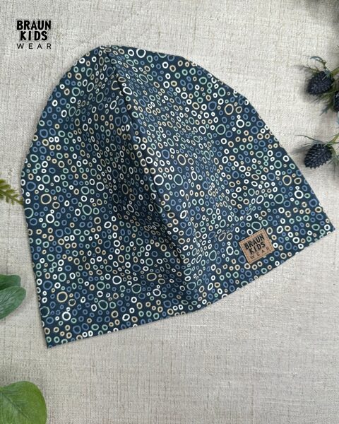 Plānais beanie (kokvilnas trikotāža vienā kārtā) - punktiņi uz džinsa zila 52izm