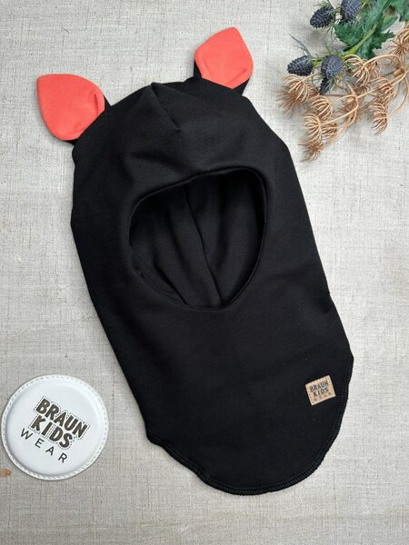 Starpsezonas ķivercepure "KAĶIS" - Melna ar lielām kaķa ausīm